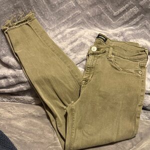 Hudson Jeans Olive Green Raw-Hem Ankle Skinny